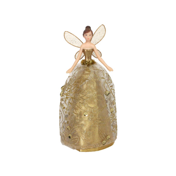 32128 gold glitter fabric resin tree top fairy small
