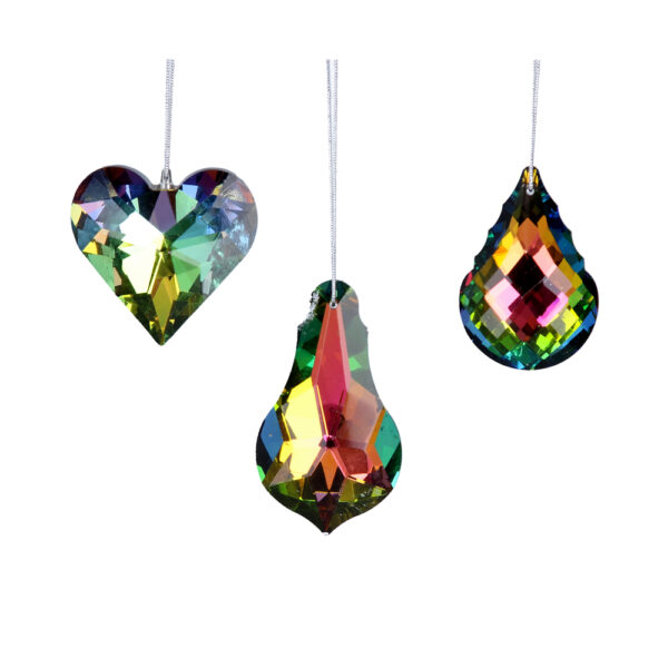 16242 peacock lustre glass shapes decorations assorted